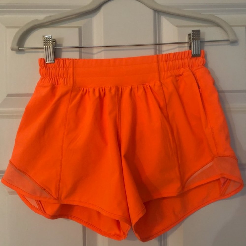 LuLulemon Hotty Hot Low Rise Line Short - 4" Tall  Highlight Orange